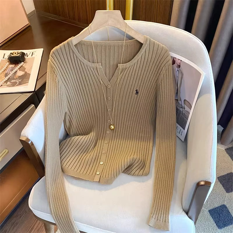 Brand Fashion Knitted Tops 2025 New Y2K Embroidery Long Sleeve Cardigans Sweaters Korean Fashion Streetwear Lady Shirts
