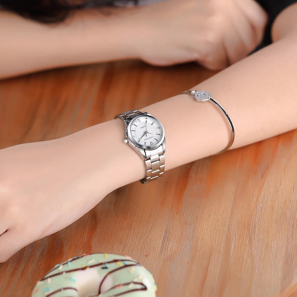 021B Women'S Watch Simple Design Luxury Stainless Steel Women Quartz Wristwatch Rhinestone Dial Watches Gift for Ladies