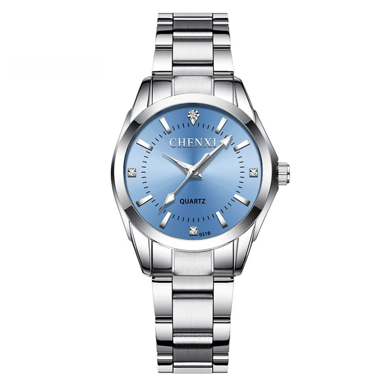 021B Women'S Watch Simple Design Luxury Stainless Steel Women Quartz Wristwatch Rhinestone Dial Watches Gift for Ladies