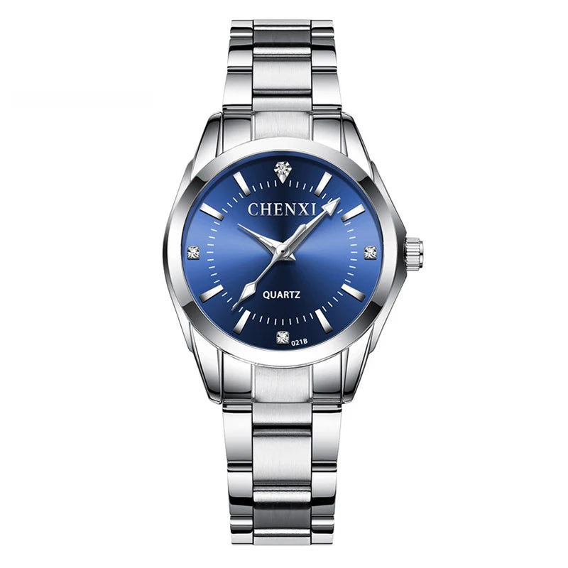 021B Women'S Watch Simple Design Luxury Stainless Steel Women Quartz Wristwatch Rhinestone Dial Watches Gift for Ladies