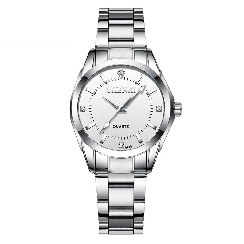 021B Women'S Watch Simple Design Luxury Stainless Steel Women Quartz Wristwatch Rhinestone Dial Watches Gift for Ladies