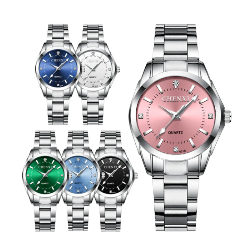 021B Women'S Watch Simple Design Luxury Stainless Steel Women Quartz Wristwatch Rhinestone Dial Watches Gift for Ladies