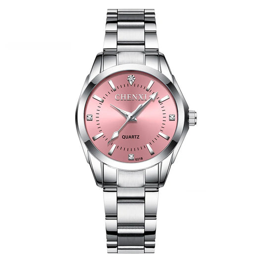 021B Women'S Watch Simple Design Luxury Stainless Steel Women Quartz Wristwatch Rhinestone Dial Watches Gift for Ladies