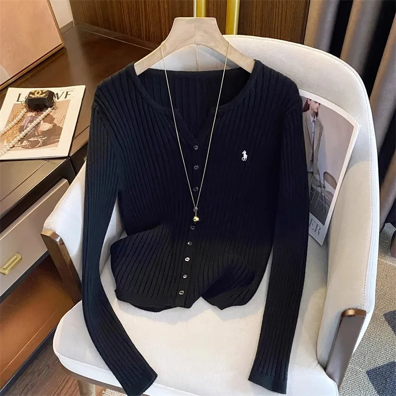Brand Fashion Knitted Tops 2025 New Y2K Embroidery Long Sleeve Cardigans Sweaters Korean Fashion Streetwear Lady Shirts