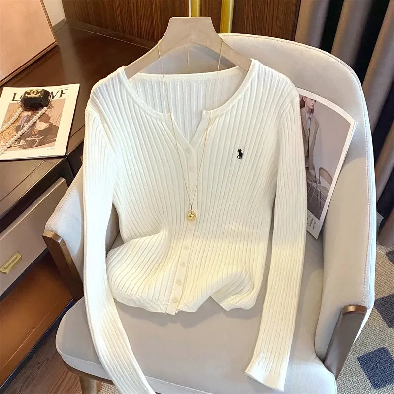 Brand Fashion Knitted Tops 2025 New Y2K Embroidery Long Sleeve Cardigans Sweaters Korean Fashion Streetwear Lady Shirts